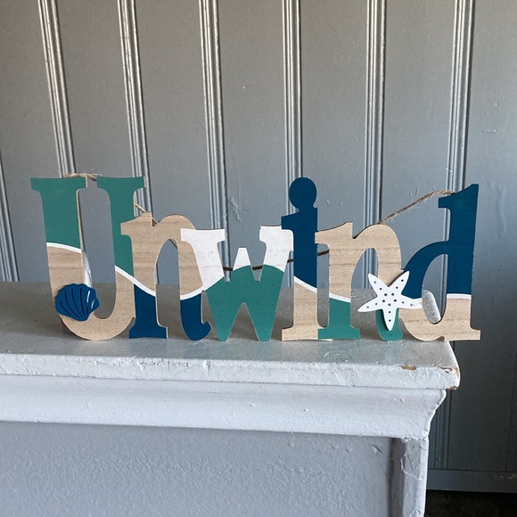 NWT Coastal Wooden UNWIND Decoration Sign w/ Shell 🐚 & Starfish - Picture 13 of 17